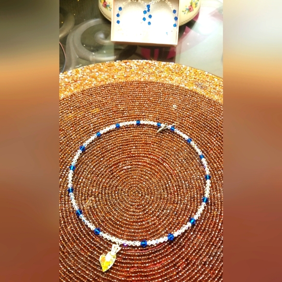 Swarovski Crystals Hand-Made Earrings and Choker Set Blue White - Picture 1 of 9